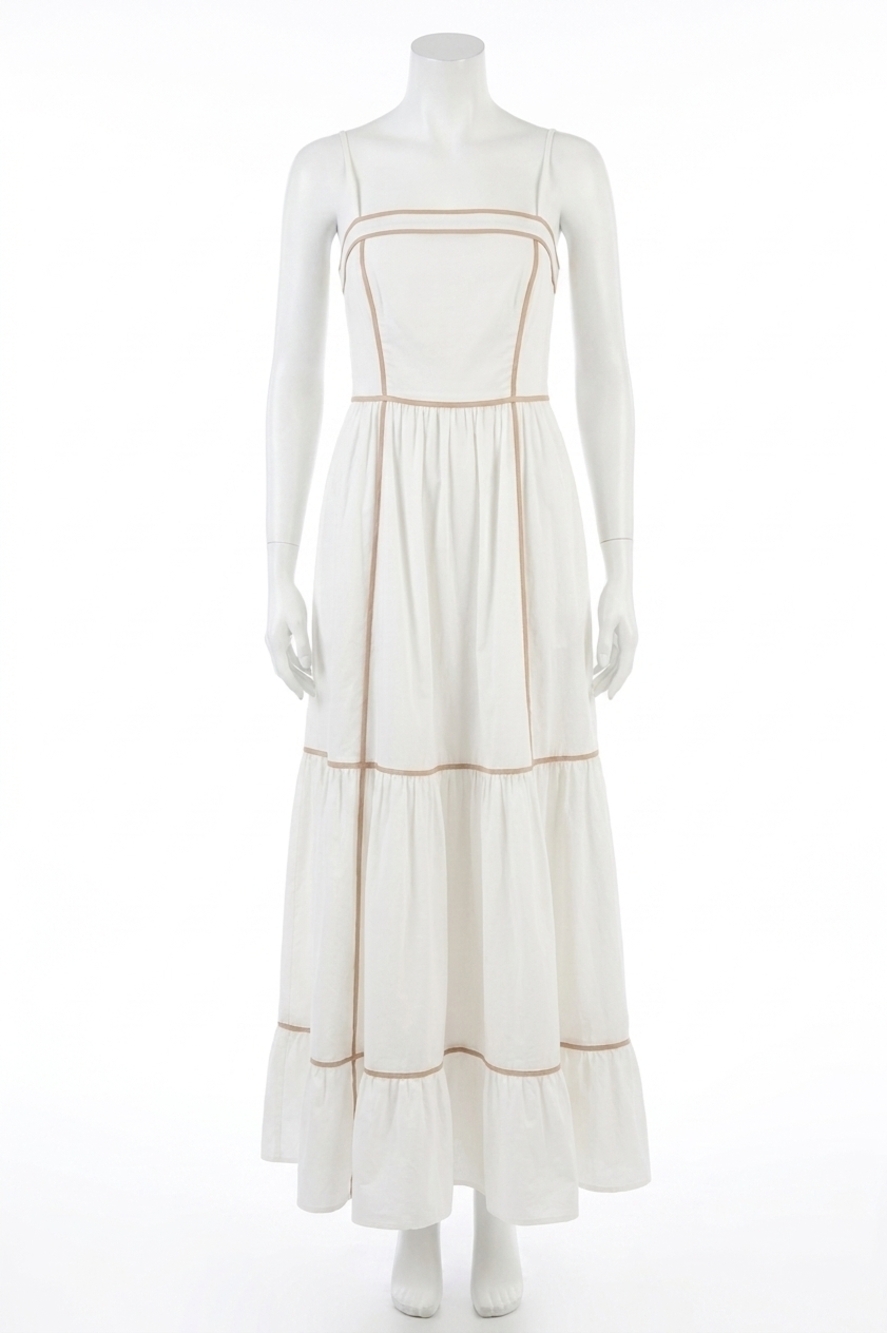 NEW FRENCH CONNECTION cambria contrast trim maxi dress in summer white/almond nu
